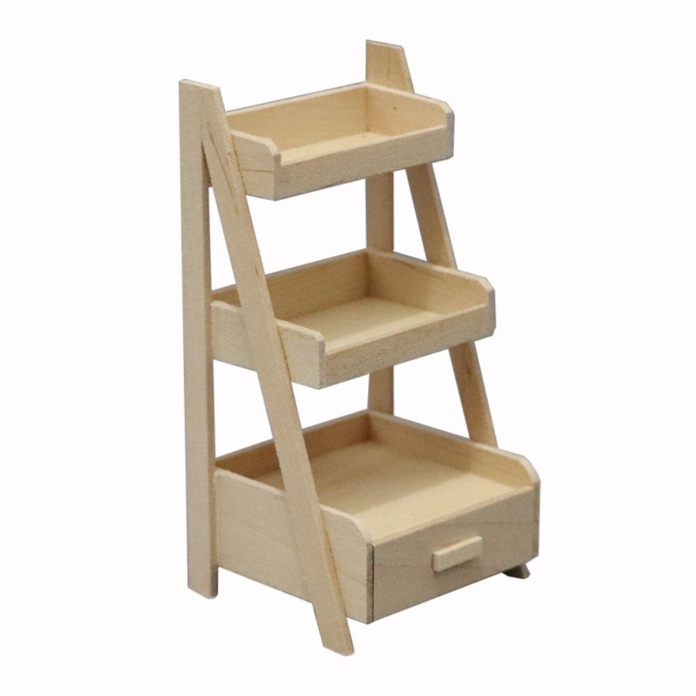 Móveis de casa de bonecas em miniatura, prateleira de madeira de 3 camadas com gaveta