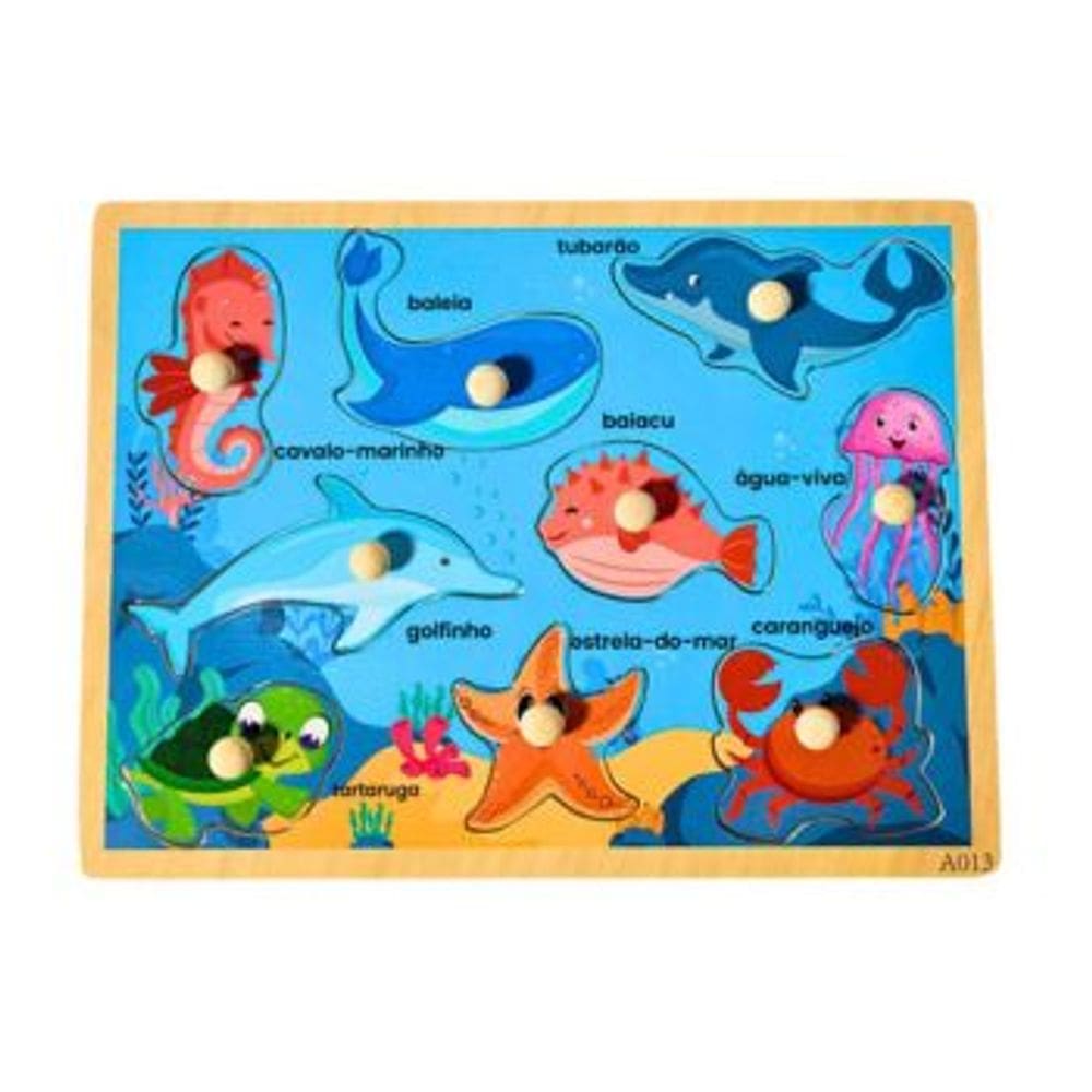 Jogo de Encaixe Fundo do Mar com Pino Montessori Yins Kids Brinquedo Didatico Pedagogico