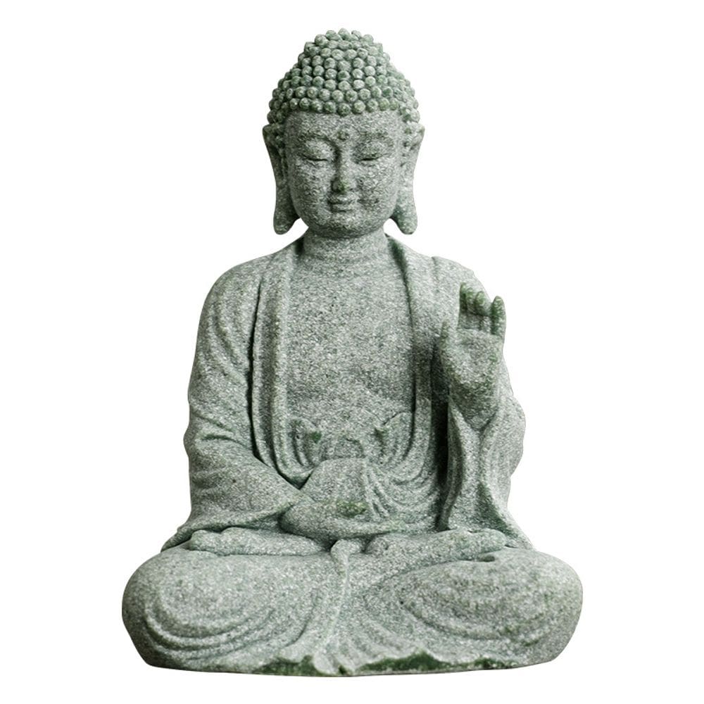 Escultura: Figura do Buda Zen em arenito verde 7x6x9cm