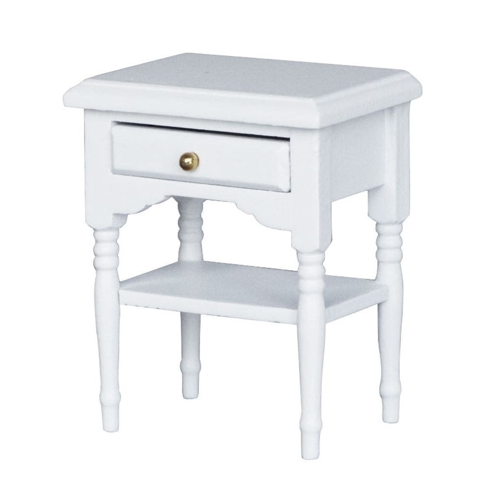 Mobiliário de casa de bonecas em miniatura Mesa de cabeceira de madeira branca