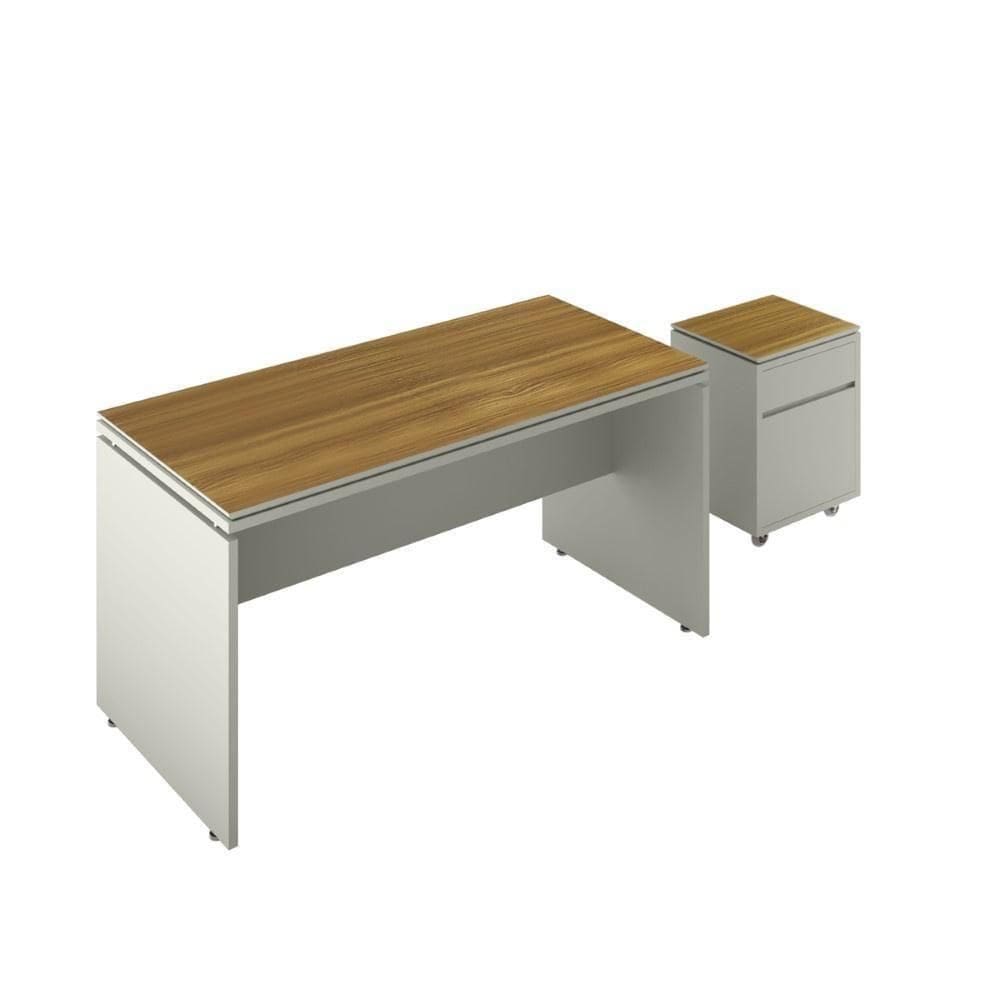 Conjunto De Escritório 2 Peças Mesa Gaveteiro 2 Gavetas Tund - Fendi E Freijó Fendi E Freijó