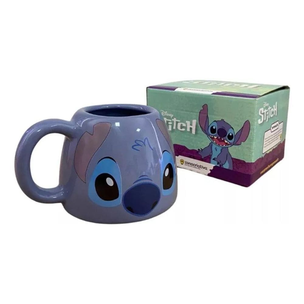 2X Caneca Stitch Boquinha Lilo & Stitch Disney Cor Azul