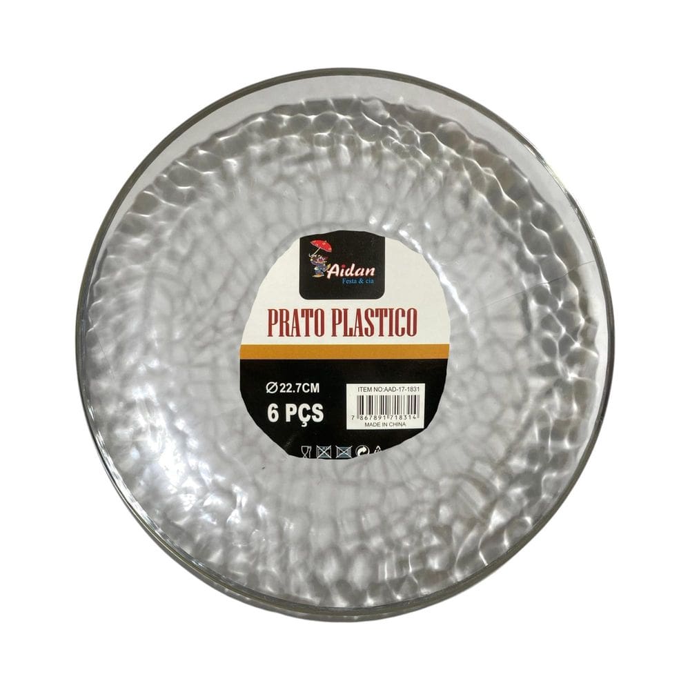 Kit 24 Pratos Redondo Transparente Acrílico Borda Prata22Cm