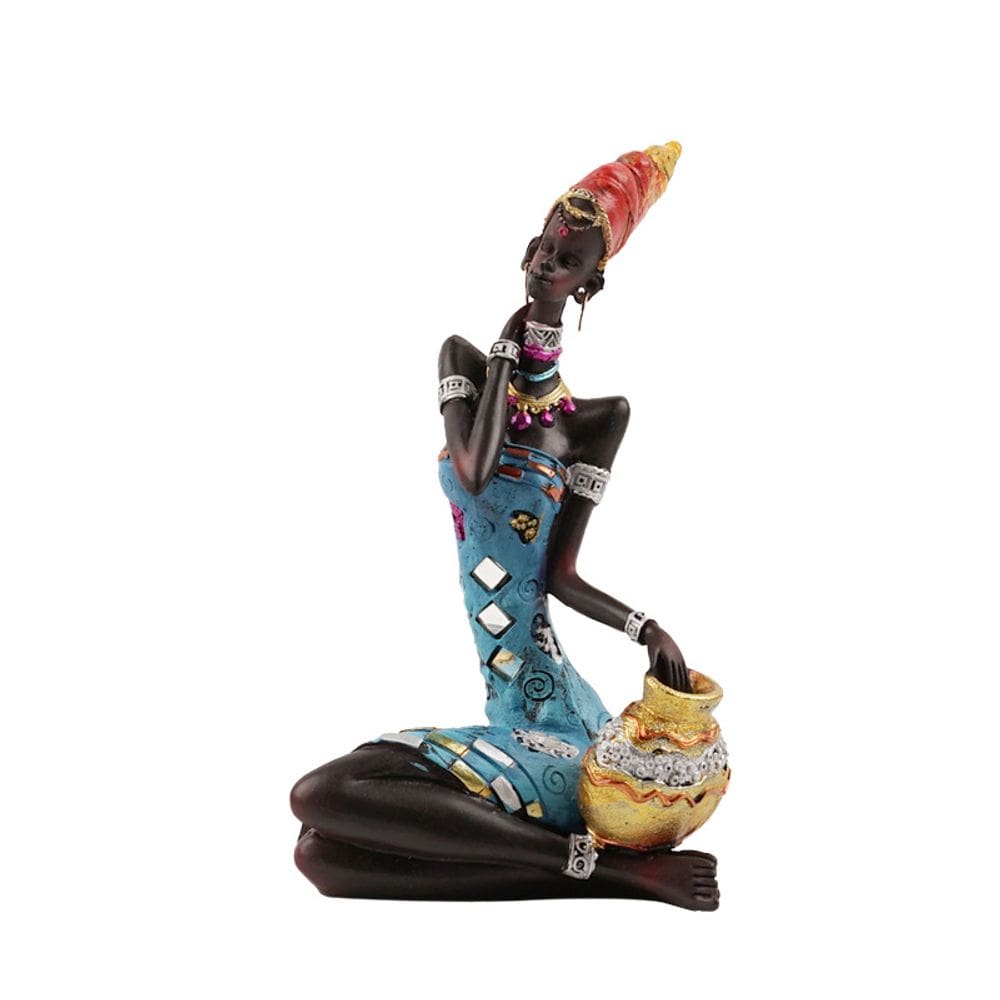 Estatueta de resina de mulher africana 12x9,2x20cm colorida
