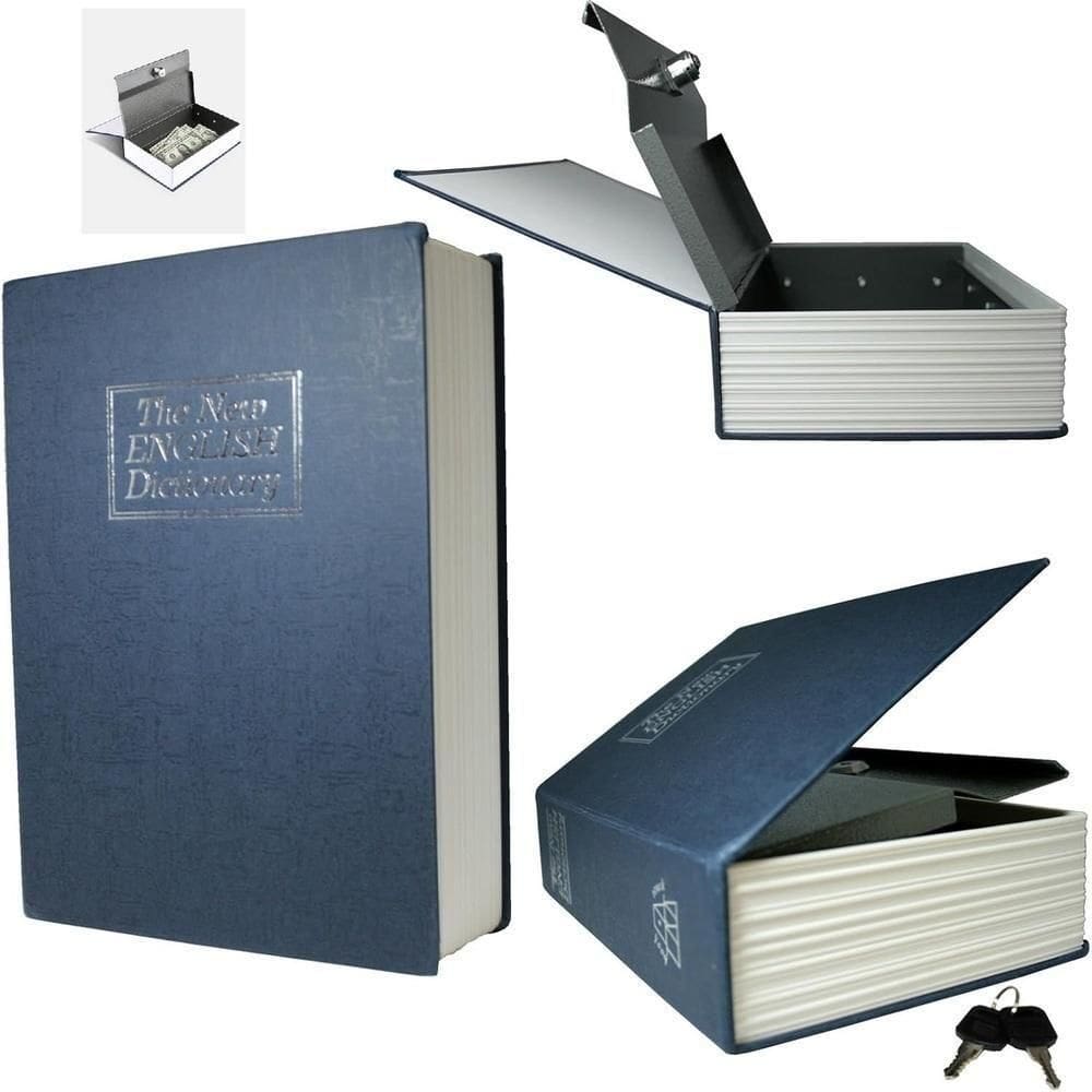 Cofre Camuflado Com Chave Livro Secreto Falso Porta Joias Dinheiro Documentos Metal Estante Seguranca Com Discrição