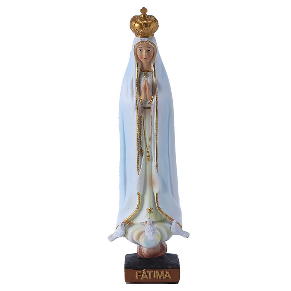 Escultura Figura Nossa Senhora de Fátima 20,5 cm Resina Religiosa