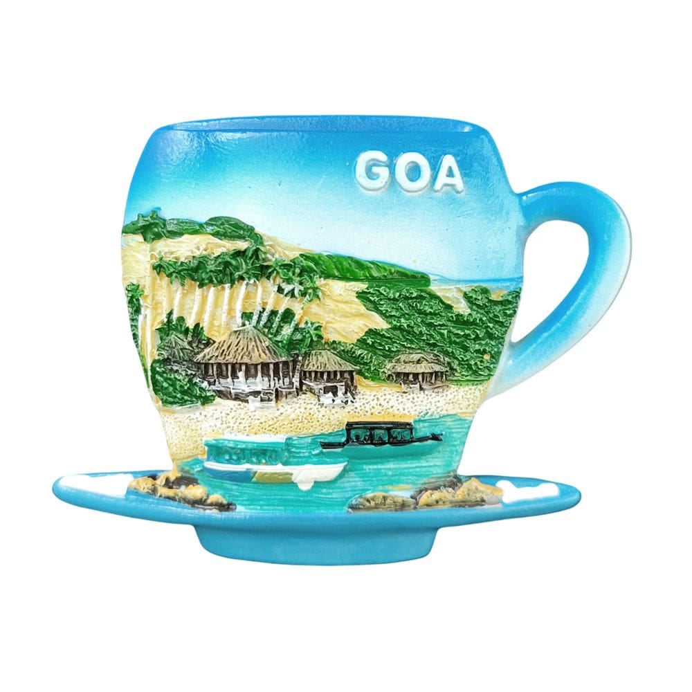 Ímã de geladeira Goa India Design de xícara de chá colorida em resina 3D
