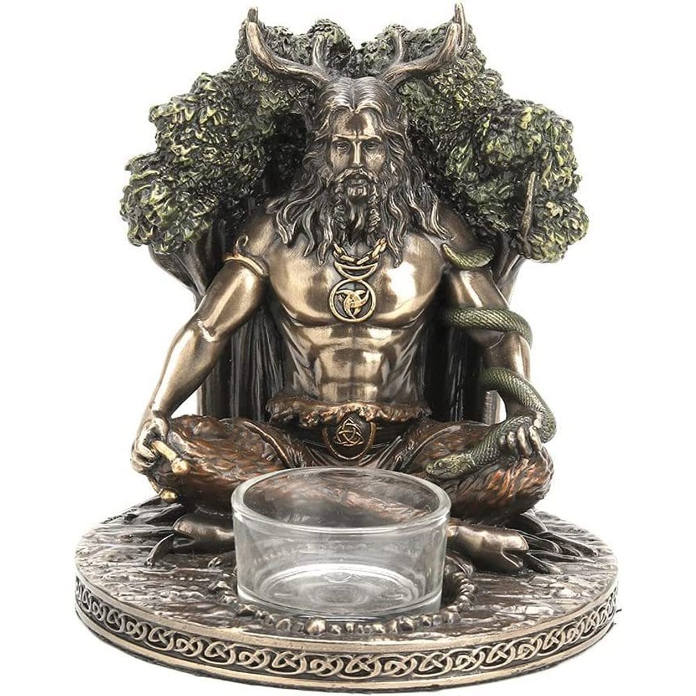 Estátua do Deus Celta Cernunnos 13,5 cm com resina de suporte de vela