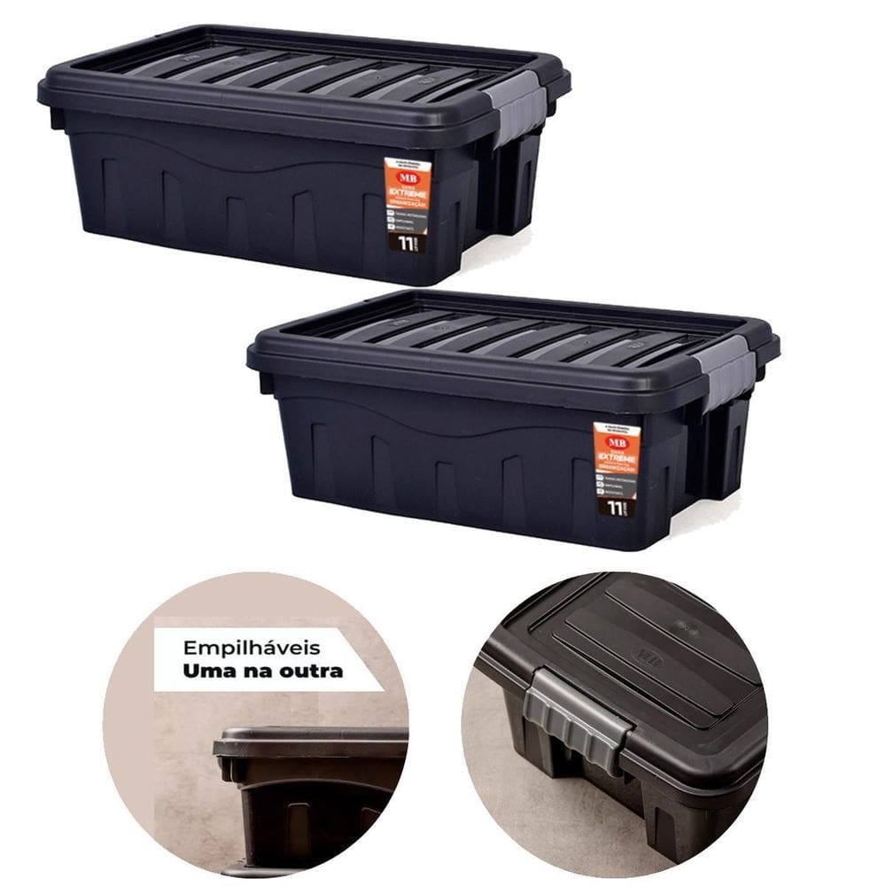 Kit 2 Caixas Contêiner Organizador Multiuso 1 Lts Preto