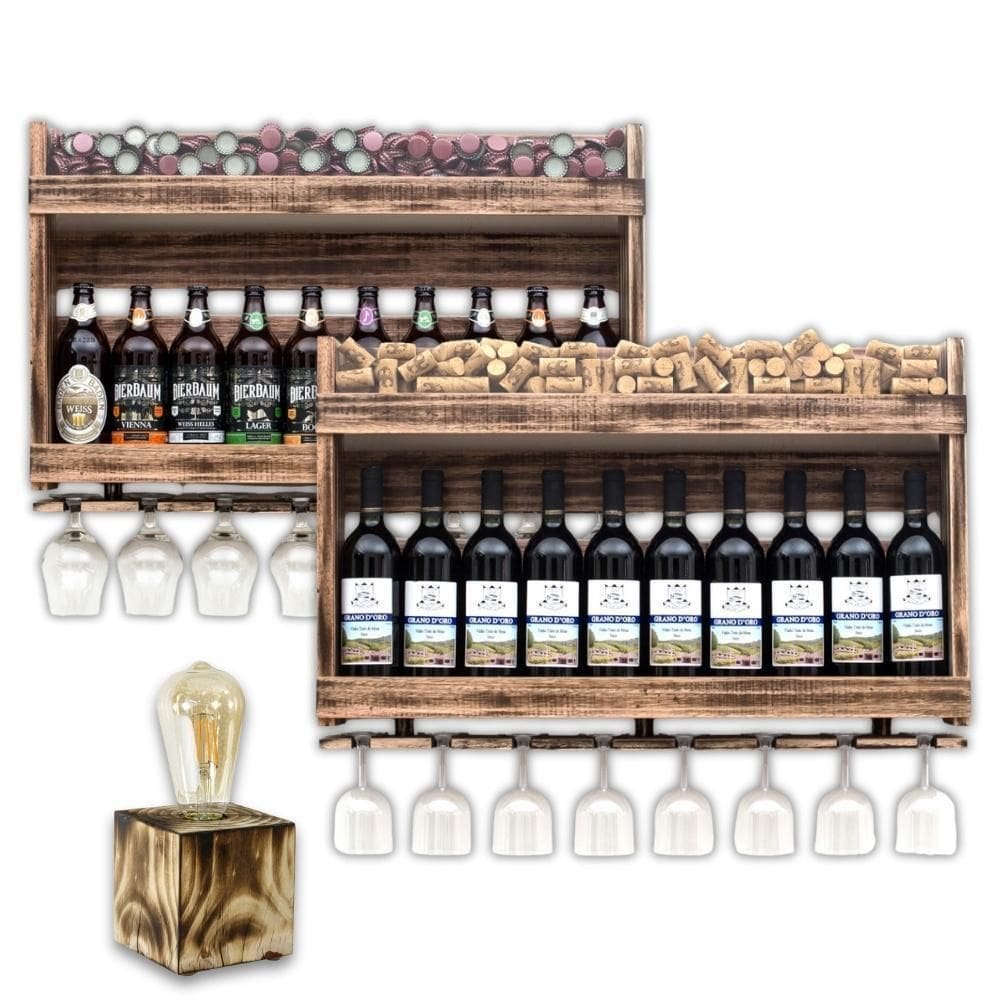 Kit 2 Adegas Rústicas Delenha Decor +  Luminária