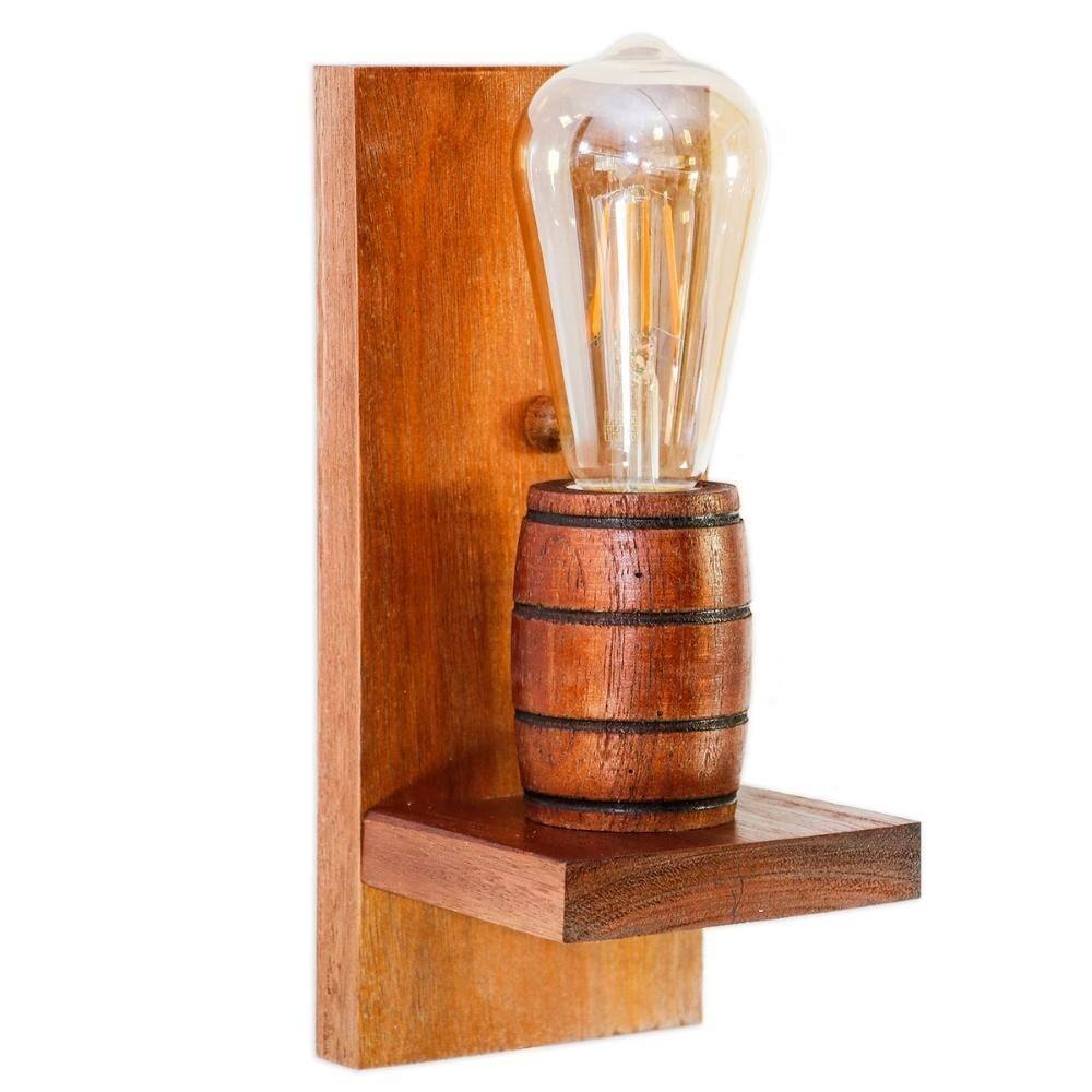 Arandela Barril Delenha Decor Madeira Maciça - Cor Mogno