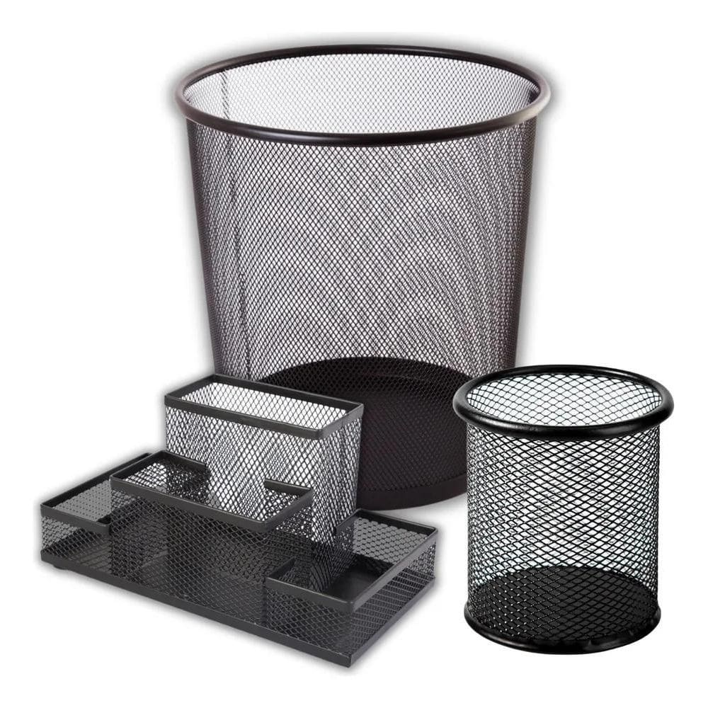 2X Kit Organizador De Escritório Preto Porta Treco Caneta Li