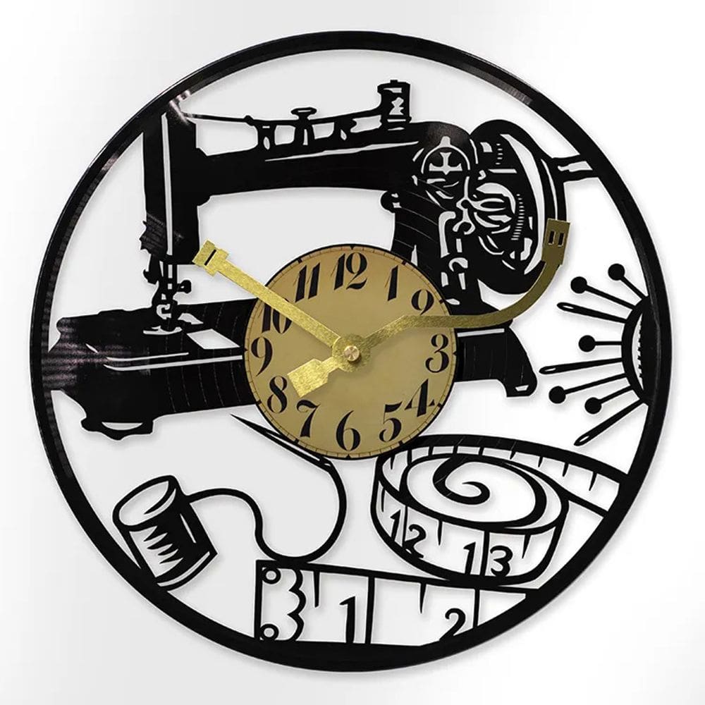 Máquina de costura de relógio de parede com design retrô com fita métrica de 30 cm