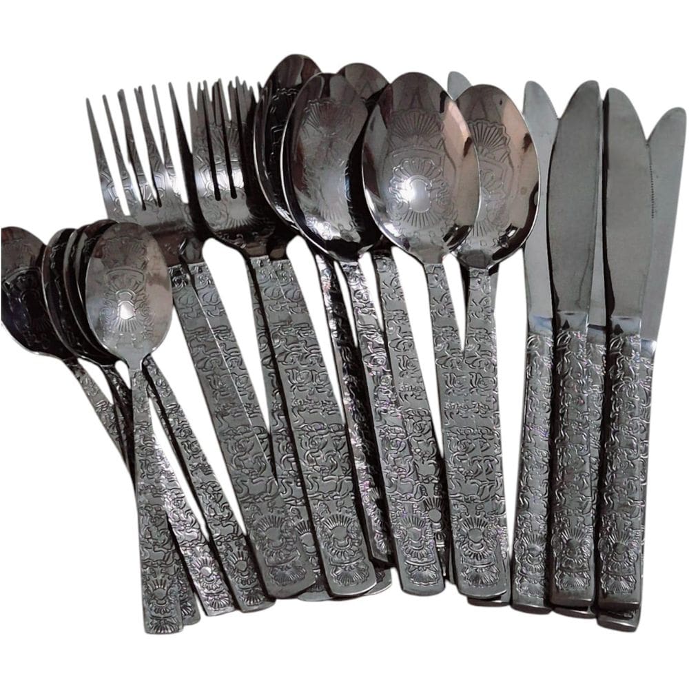 Faqueiro De Luxo Talheres Mesa Preto Cabo Detalhado 24Pç