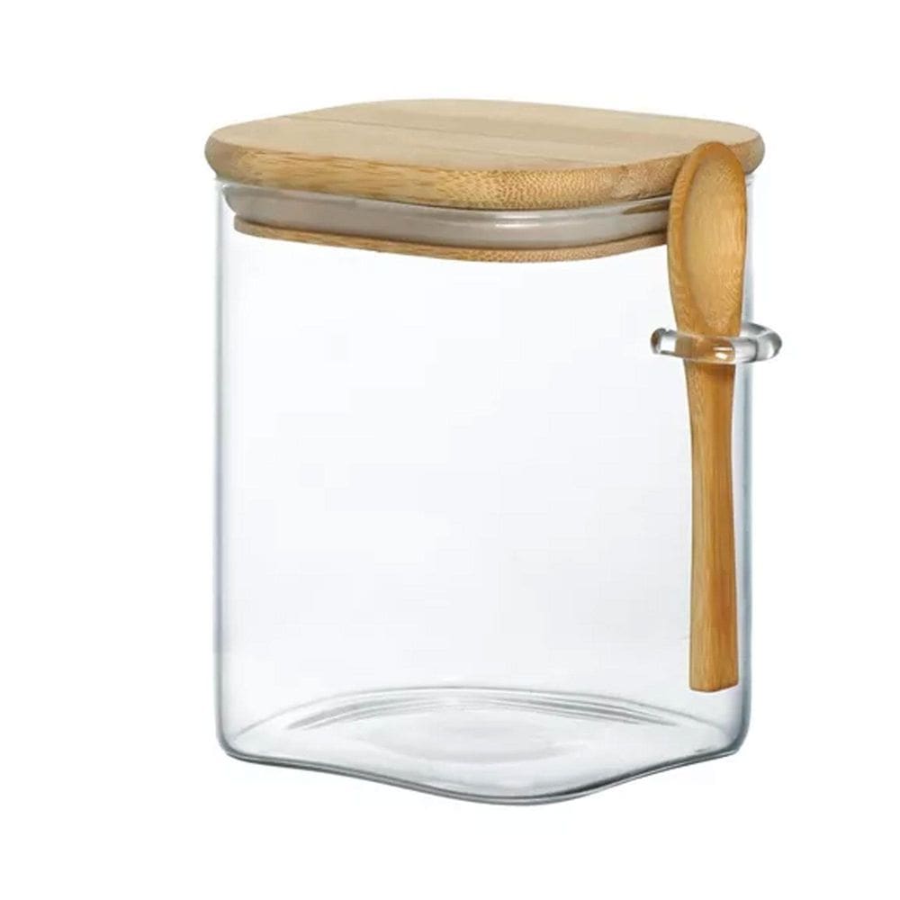 Kit 4 Porta Condimentos Vidro E Bambu Com Colher 1200Ml