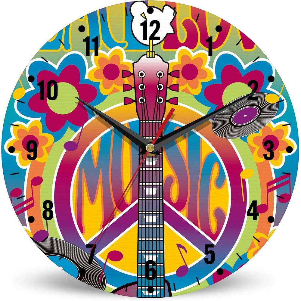 Relógio de parede Retro Music 30 cm 12” com design de guitarra colorida