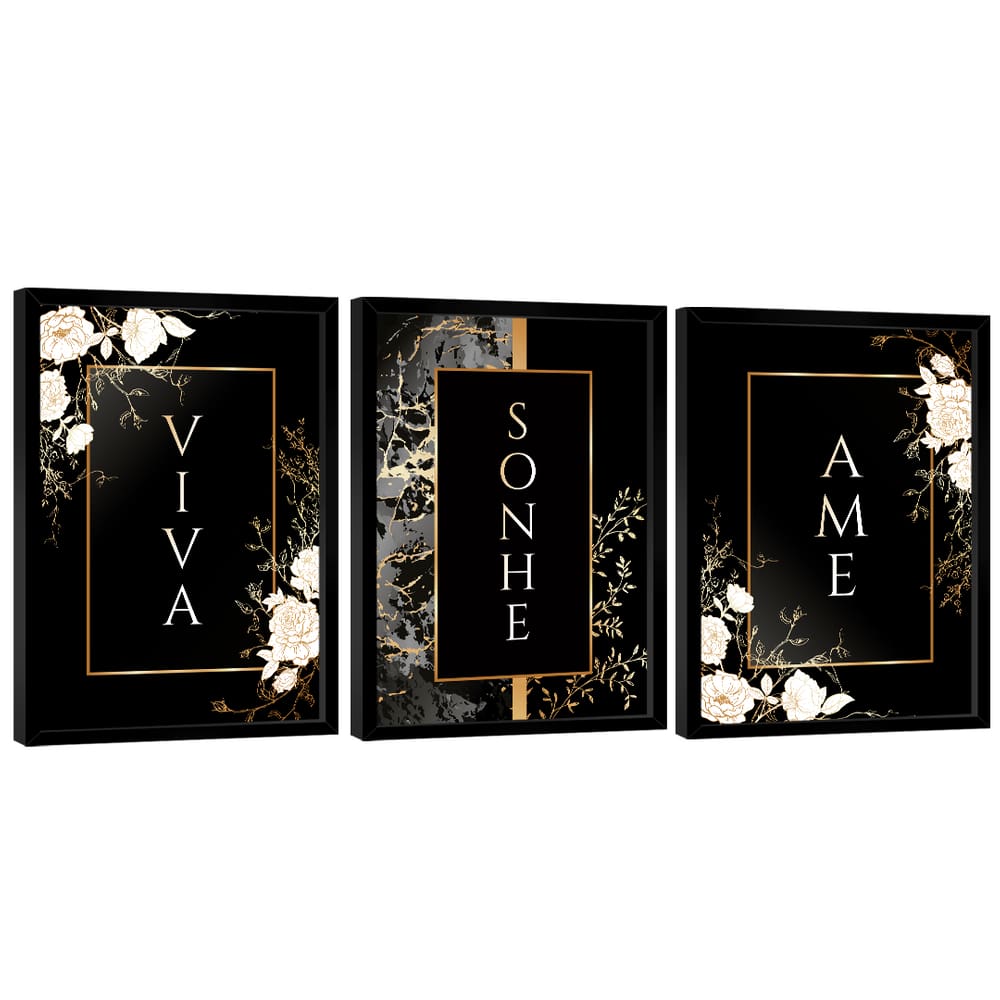 Quadro Decorativo Trio Viva, Sonhe e Ame