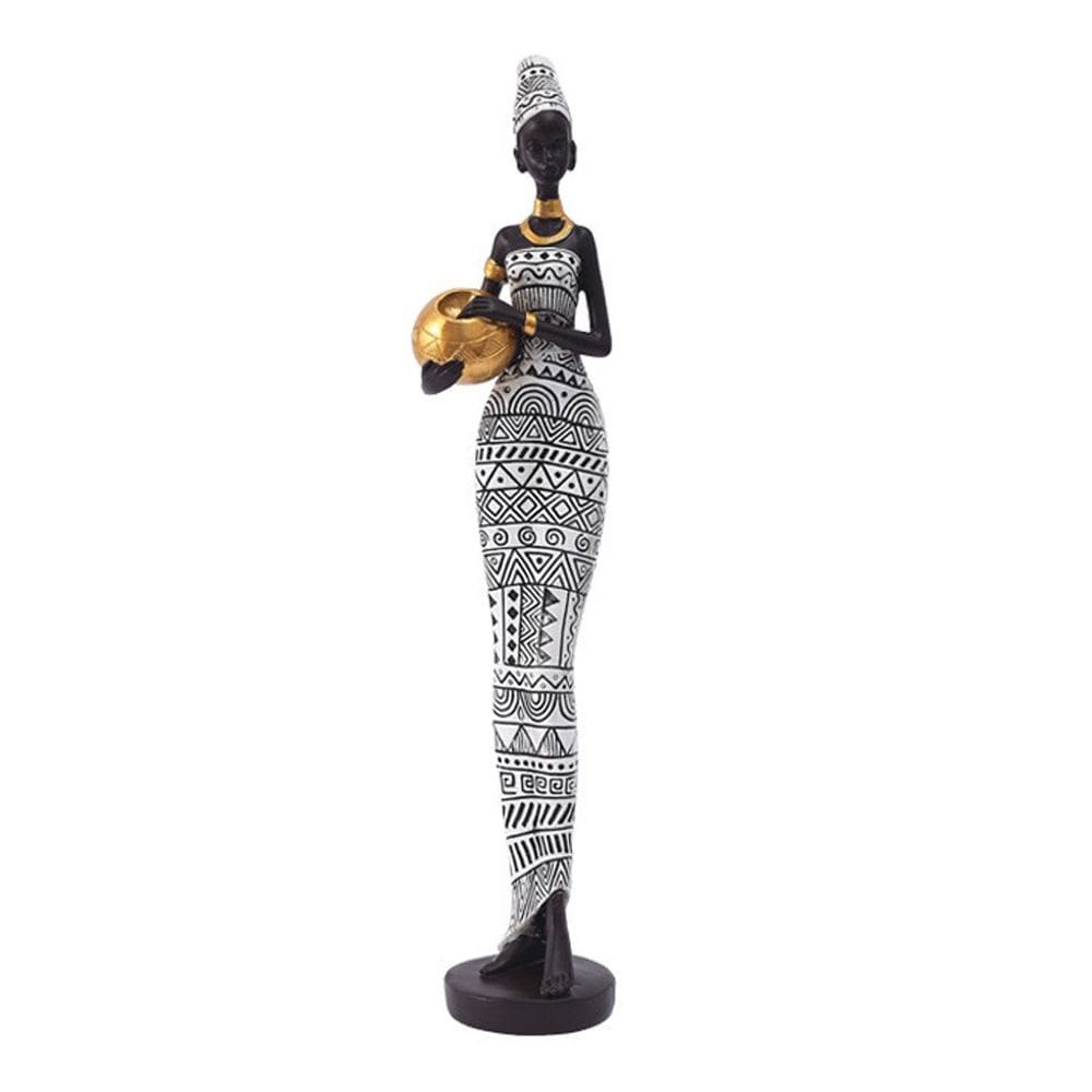 Estátua de escultura em resina de mulher africana vintage tribal 42cm