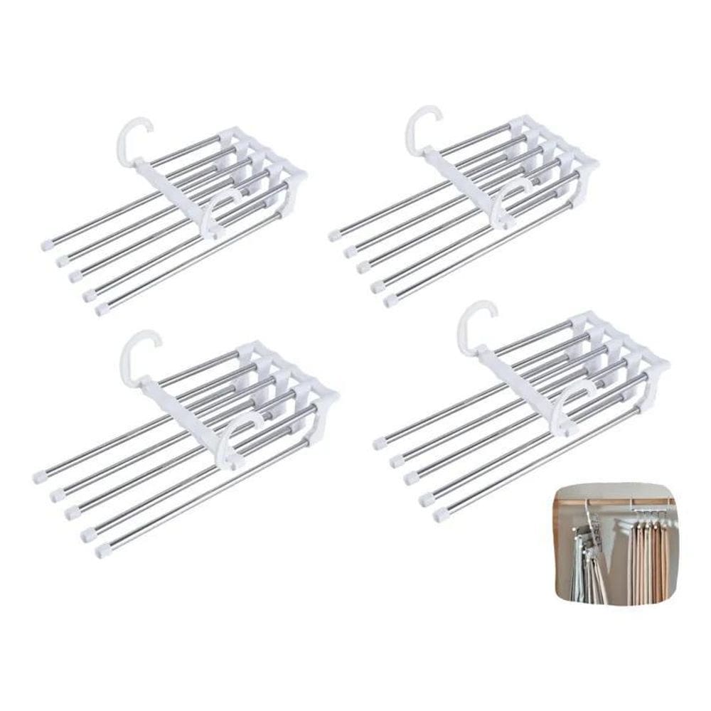 Kit 4 Cabide Dobrável Em Inox Organizador Retráteis 5 Calças