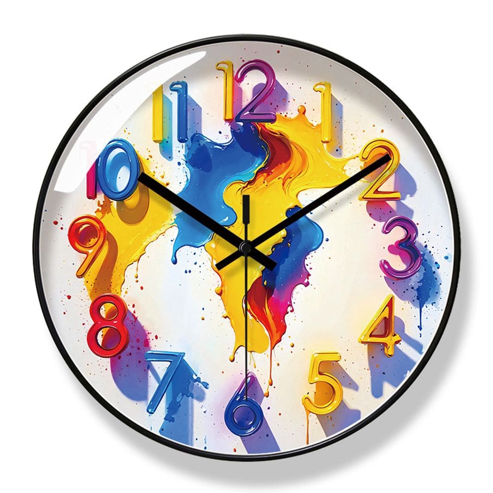 Relógio de parede Colorful Splash Non-Ticking 30 cm de diâmetro