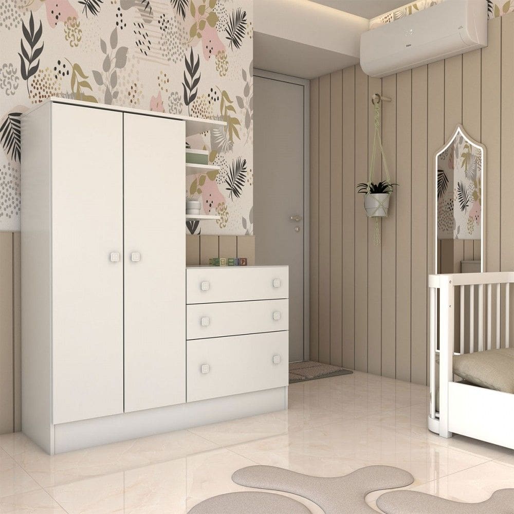 Guarda-Roupa Infantil com Cômoda Colorê 2 Portas 3 Gavetas Branco - Panorama Móveis