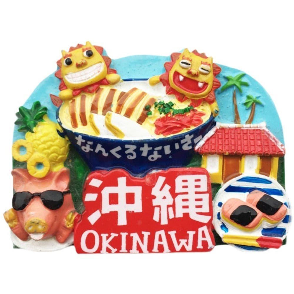 Imã de geladeira Okinawa, Japão, resina 3D, lembrança pintada à mão