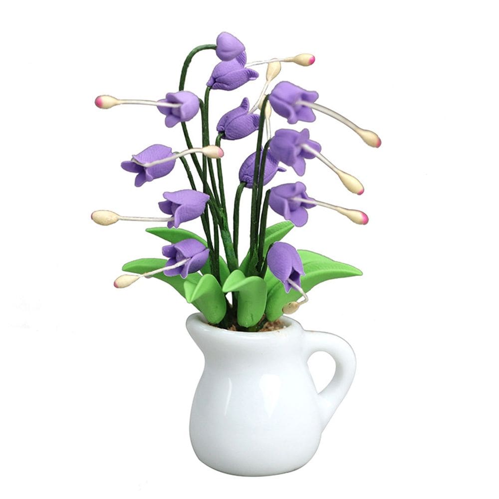 Flor violeta roxa em miniatura em escala 1:12 de casa de bonecas