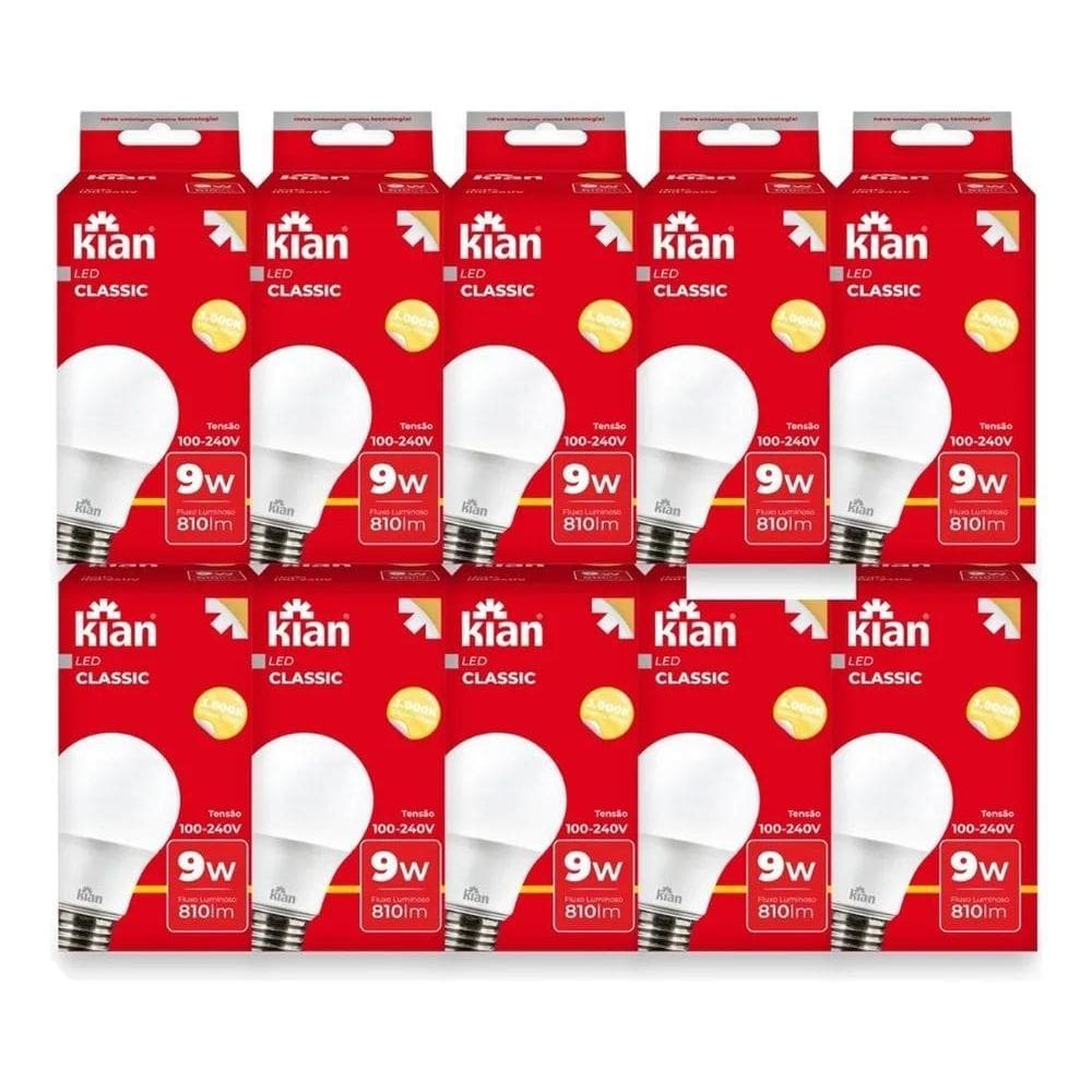 Kit 10 Lampada Led E27 9W Branca Ou Amarela Casa E Comercio