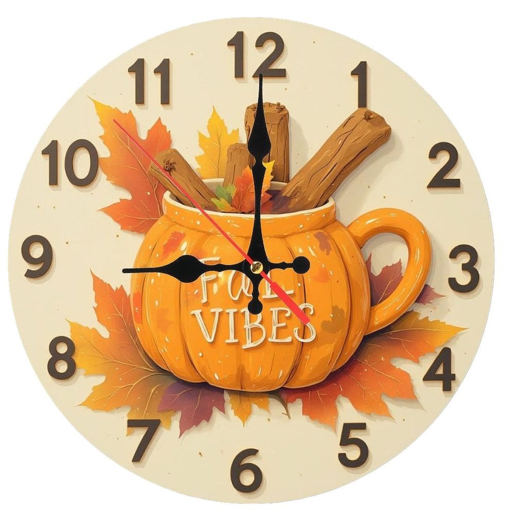 Relógio de parede Fall Vibes Pumpkin 25cm Silent Non-Ticking