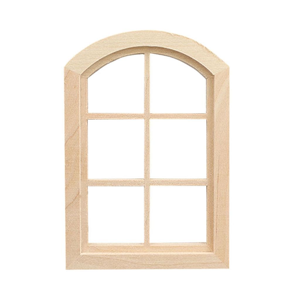 Janela de casa de bonecas em miniatura com tampo arqueado de madeira de bétula em escala 1:12