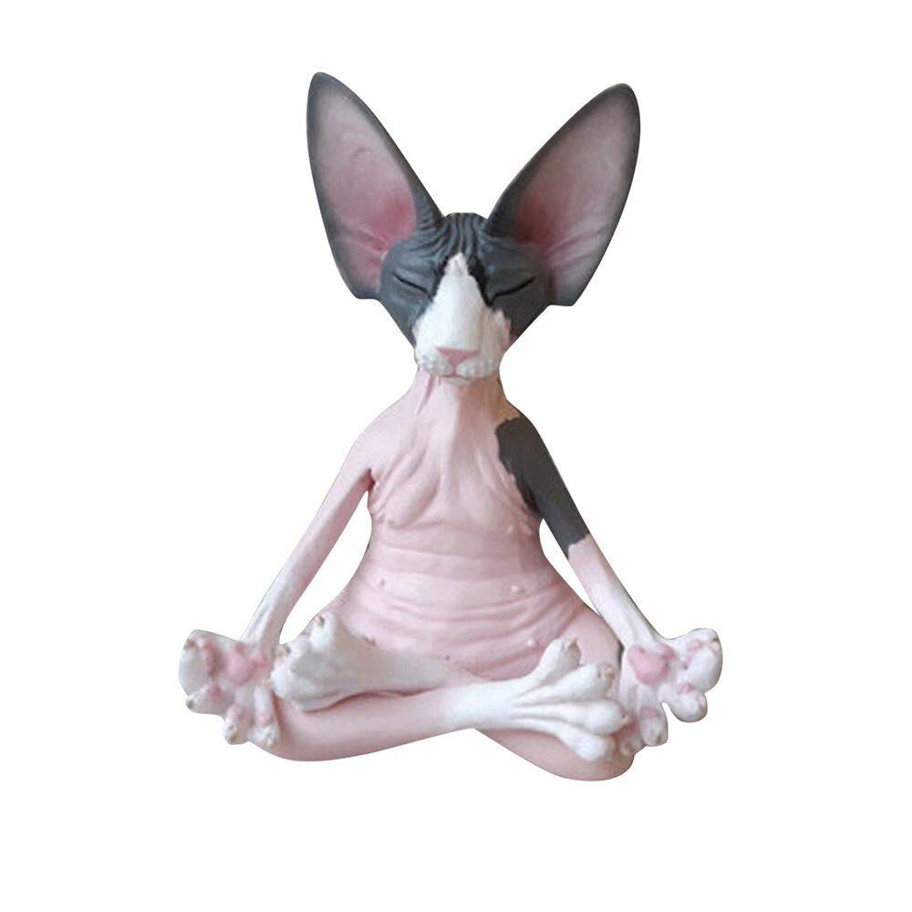 Escultura em resina Sphynx Cat Statue Gato sem pêlo meditando
