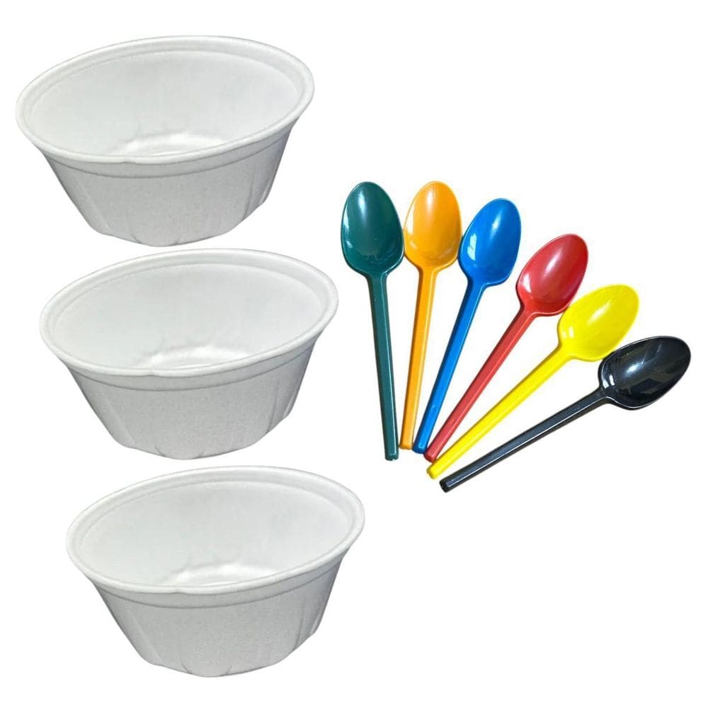 Kit 200 Cumbucas Isopor + 200 Colheres Para Sorvete Açaí