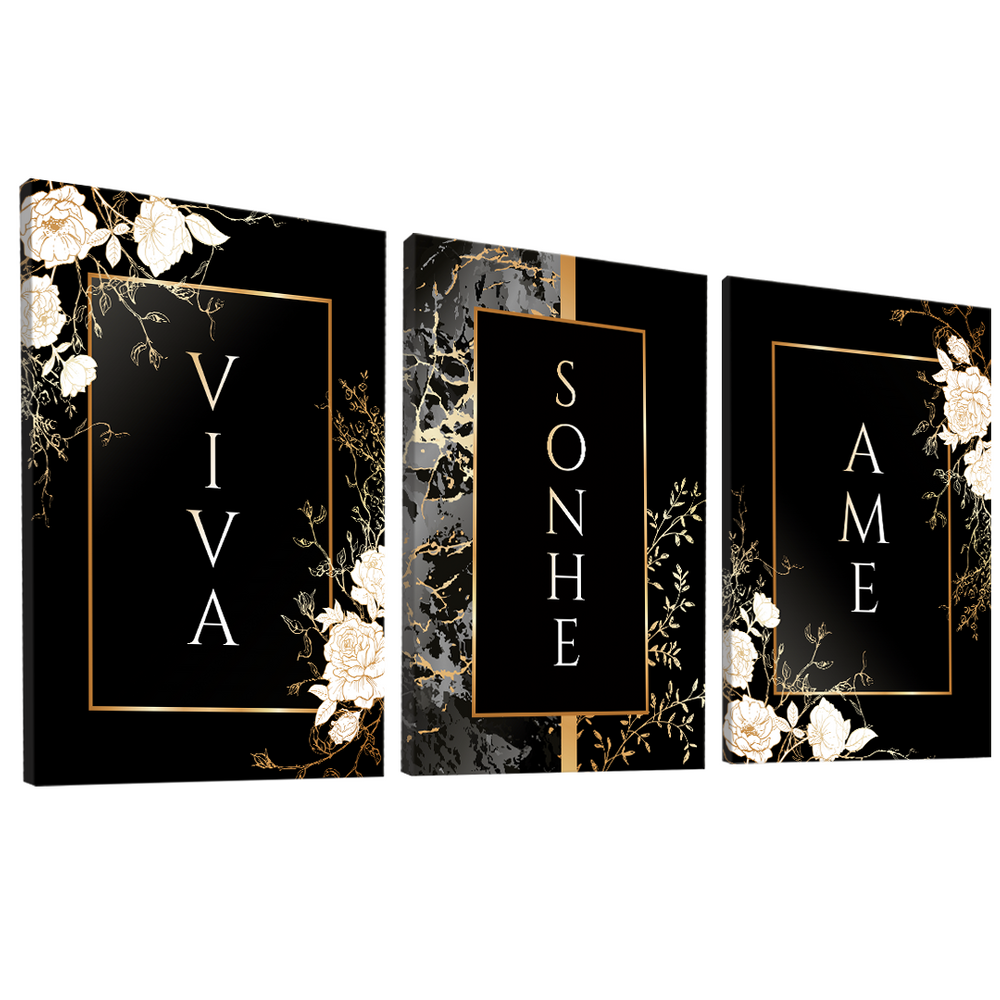 Quadro Decorativo Trio Viva, Sonhe e Ame