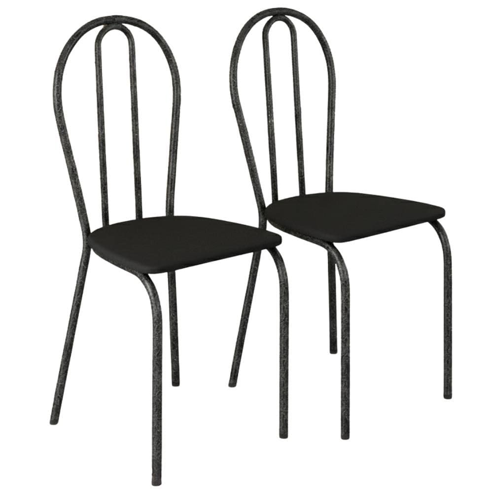 Kit 02 Cadeiras Tubular America 004 Cromo Preto ARTEF