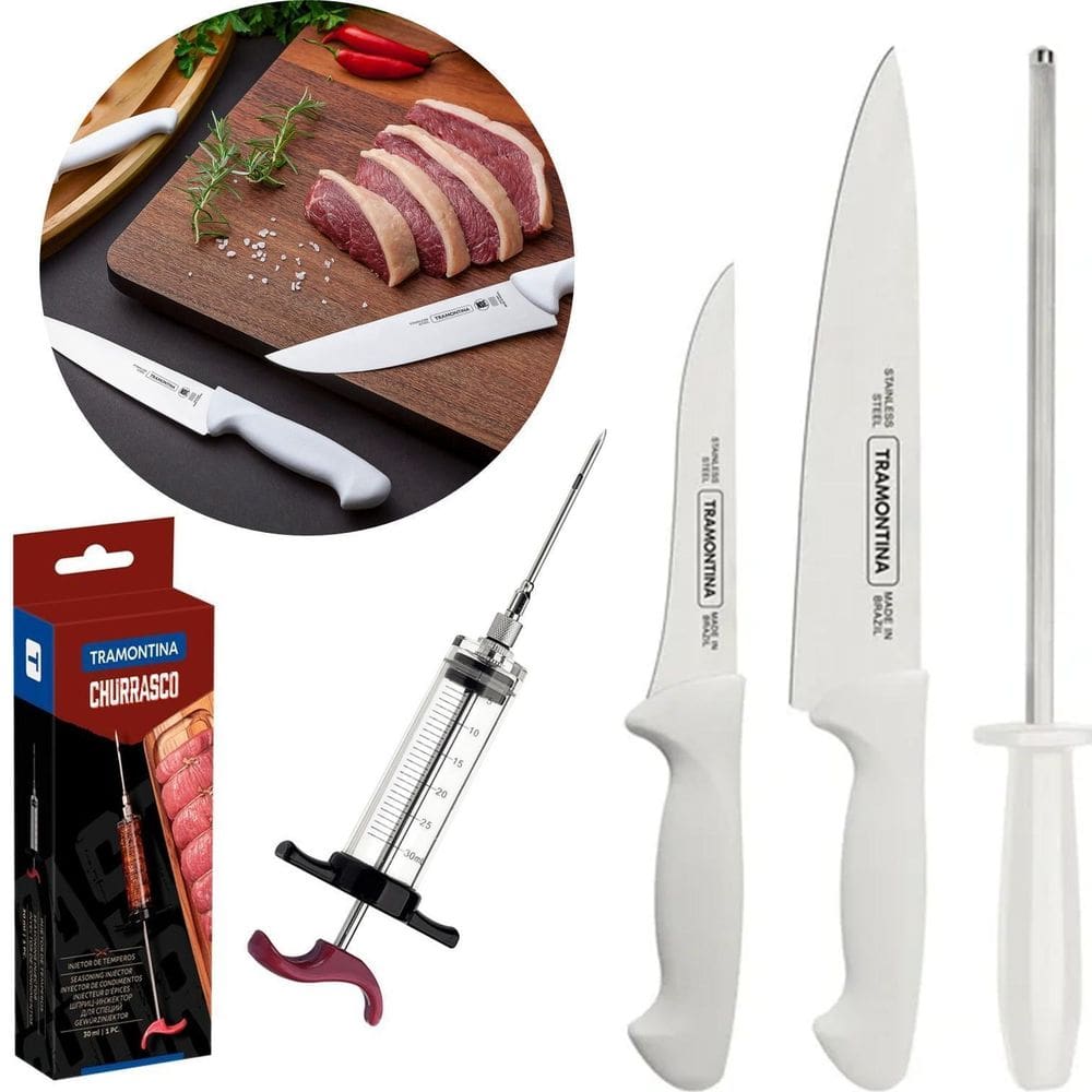 Kit Churrasco Tramontina Com Facas Inox Injetor De Tempero