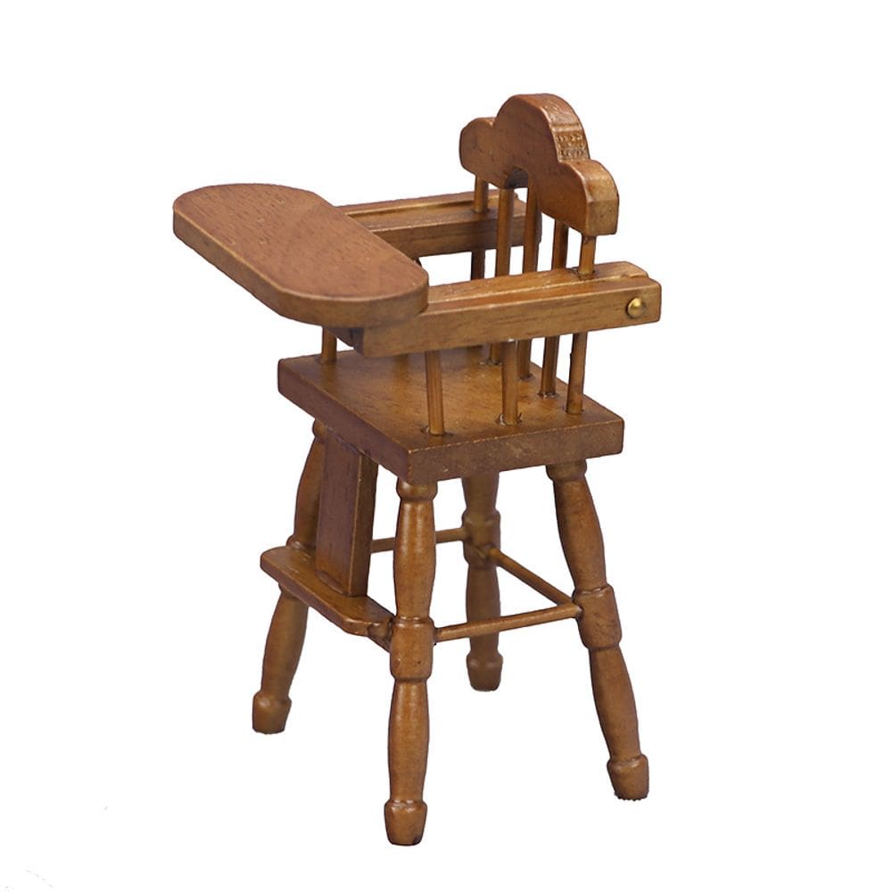 Cadeira alta em miniatura Dollhouse em escala 1:12 Wooden Oak Baby C