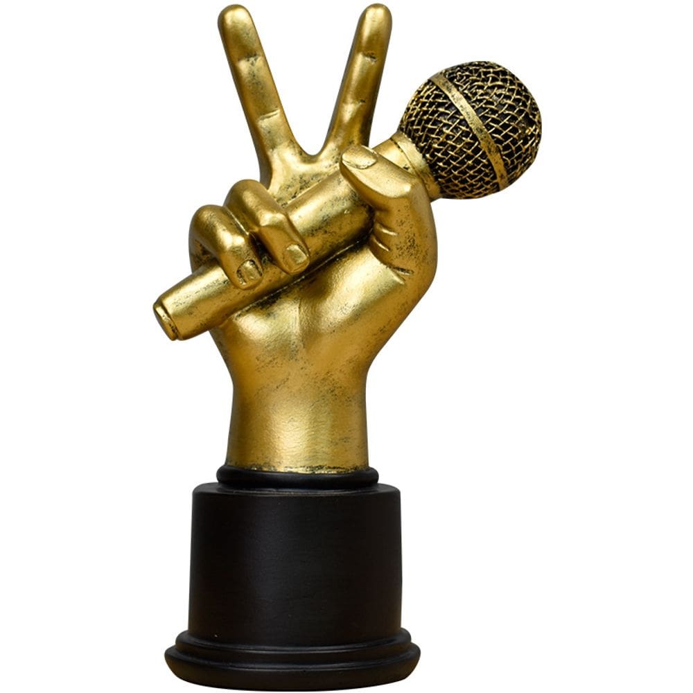 Escultura Retro Victory Hand com microfone 15x9,5x25cm R