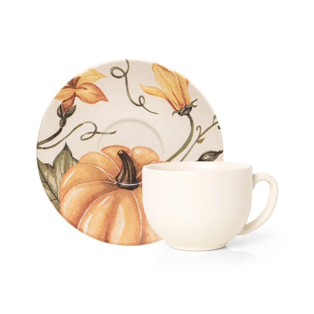 Xícara Com Pires Copa E Cia Aquarelle Em Cerâmica Abóbora