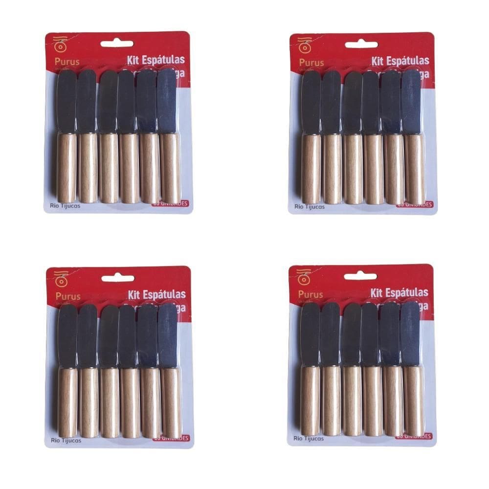 Kit 24 Espátulas P/Manteiga Geleia Patê Em Inox Cabo Madeira