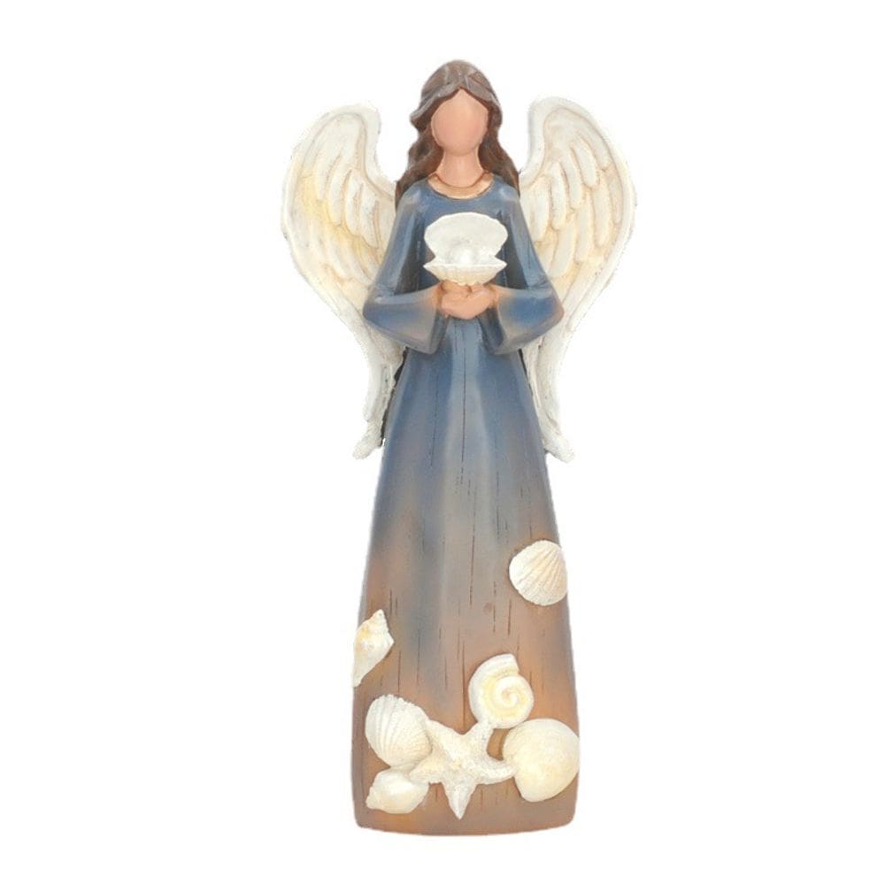 Estátuas Angel Holding Seashell Estatuetas de resina de 26,5 cm