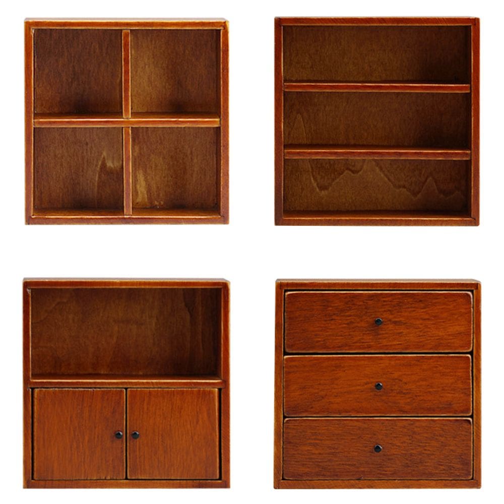 Conjunto de armários de armazenamento em miniatura Dollhouse em madeira em escala 1:12