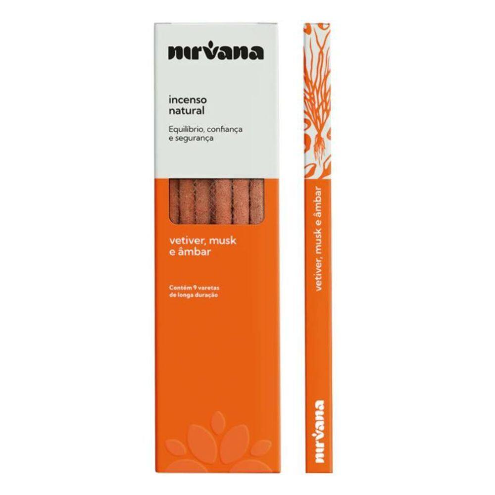 Incenso Nirvana Vetiver, Musk E Âmbar Natural Com 9 Varetas