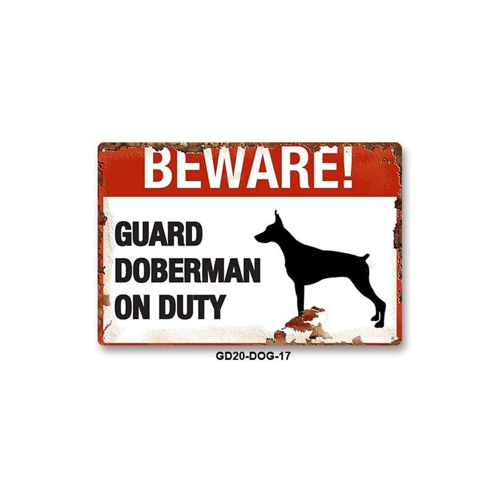 Sinal de aviso Beware Guard Doberman On Duty PVC 10 unidades/lote