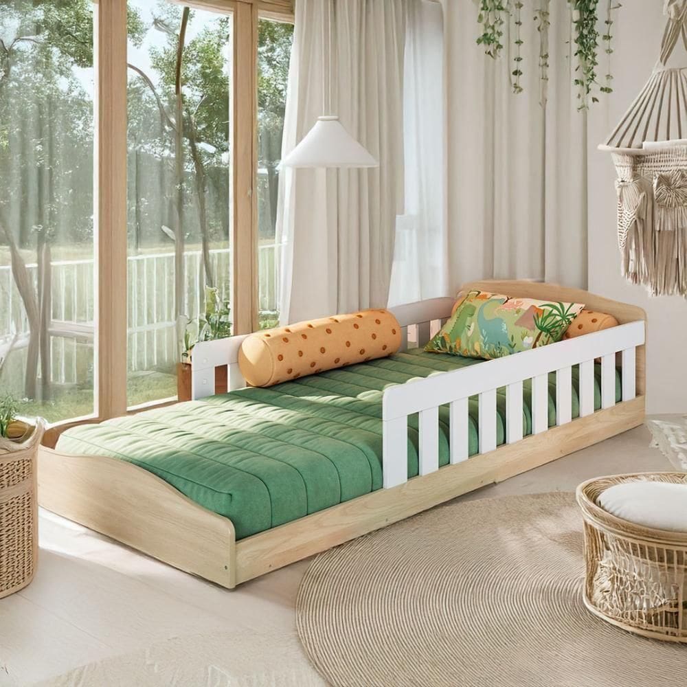 Cama Montessoriana Com Grades Infantil Carvalho Branco Repleta Carvalho/branco