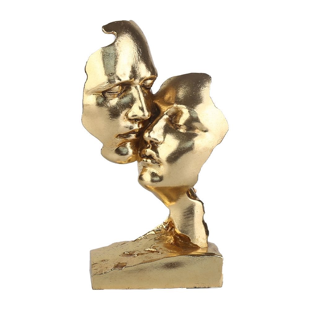 Escultura abstrata de casal enfrenta resina dourada 20,5 cm