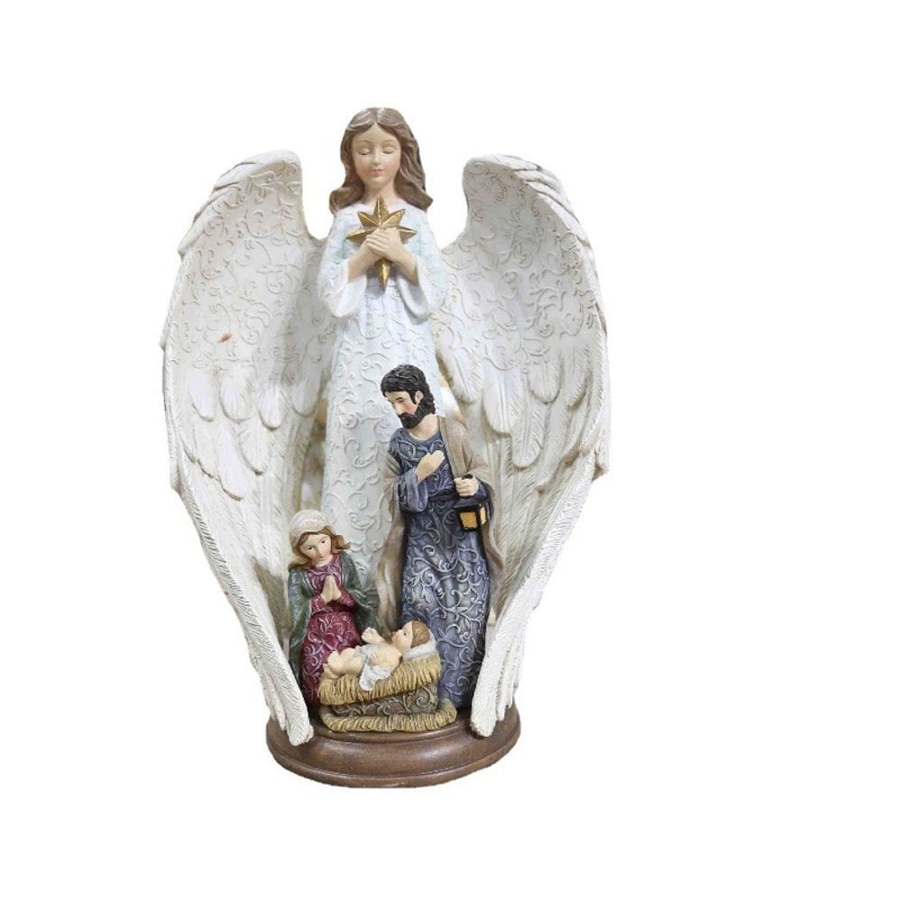 Estátua de anjo com a Sagrada Família, estatuetas de resina de 26,4 cm, Scu