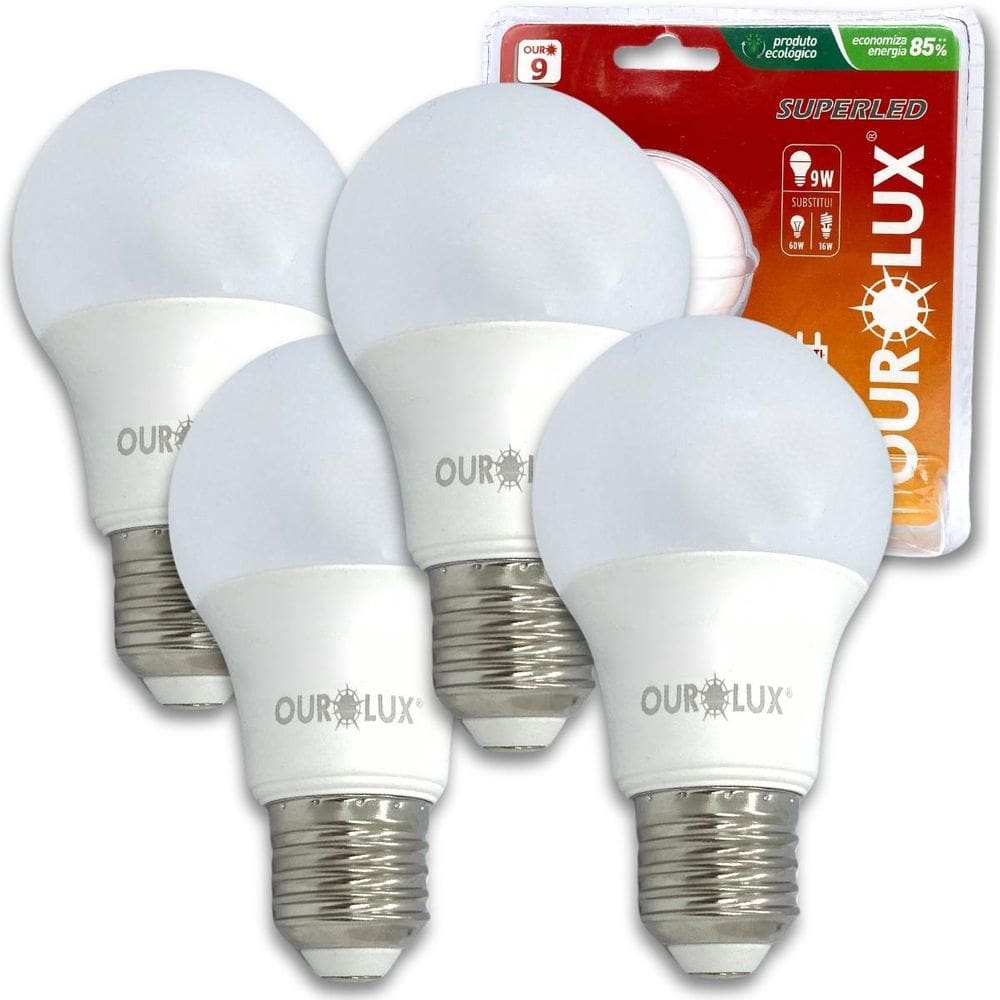 Kit 4 Lâmpadas Superled Ouro 9W Bivolt 6500K E27 Econômica