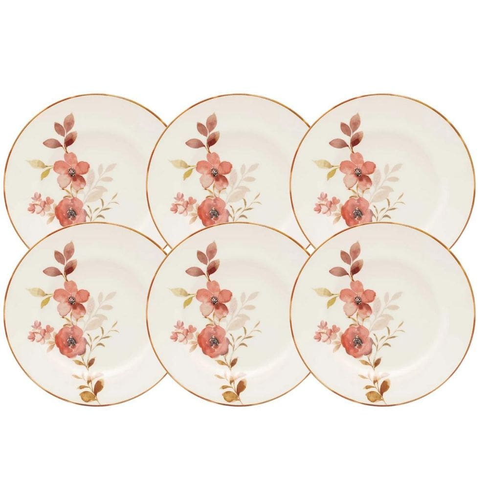 Jogo De Pratos Rasos Kit 6 Pcs 26Cm Cerâmica Chá Das 5 Biona