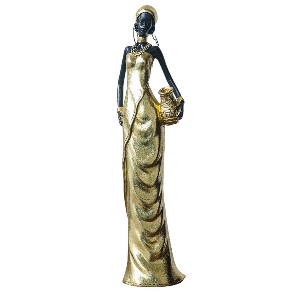 Escultura: estátua de resina de mulher africana, elegante, preta, 40 cm