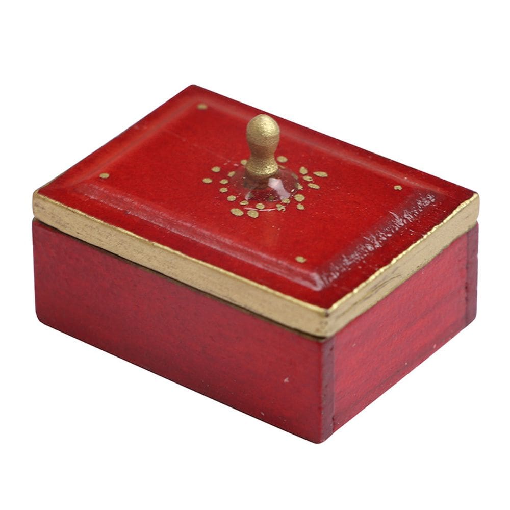 Caixa de madeira vermelha vintage para casa de bonecas em miniatura, escala 1:12